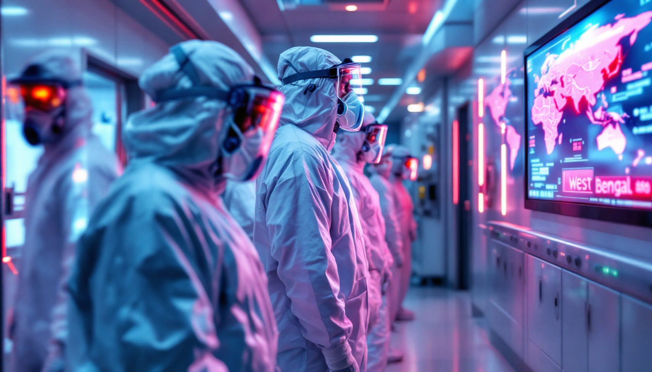 2026년 인도 서벵골에서 니파 바이러스 감염 간호사 소식과 전 세계의 긴장감을 표현한 병원과 의료진 모습