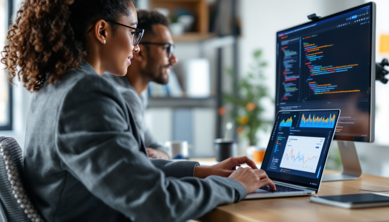 직장인이 AI 실무 코딩 프로젝트를 수행하며 업무 효율을 높이는 모습