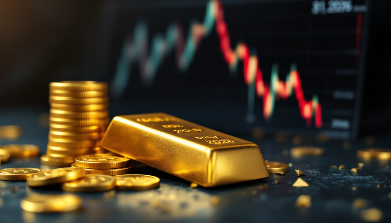 금값 급락과 시장 충격을 상징하는 금괴와 급락하는 가격 차트 이미지