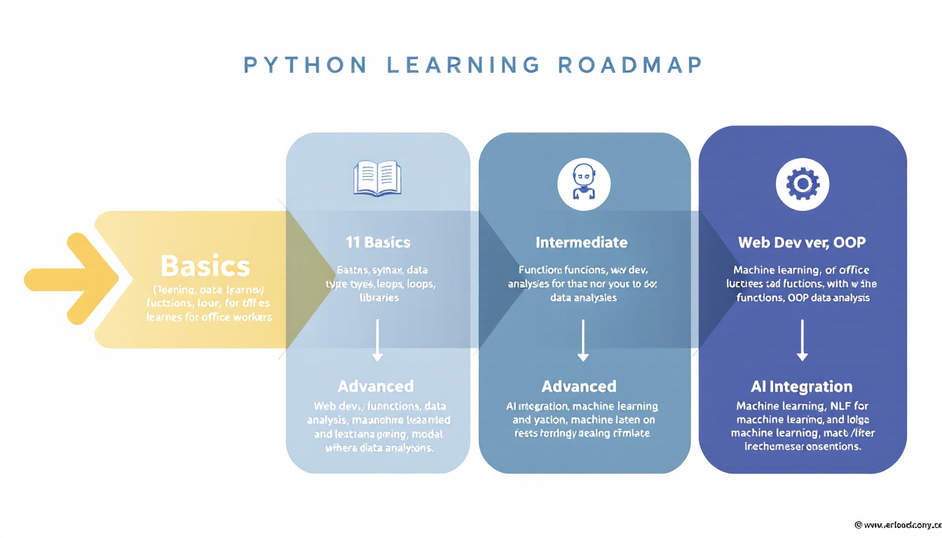 비전공자 직장인을 위한 파이썬 학습 로드맵을 인포그래픽으로 나타낸 이미지