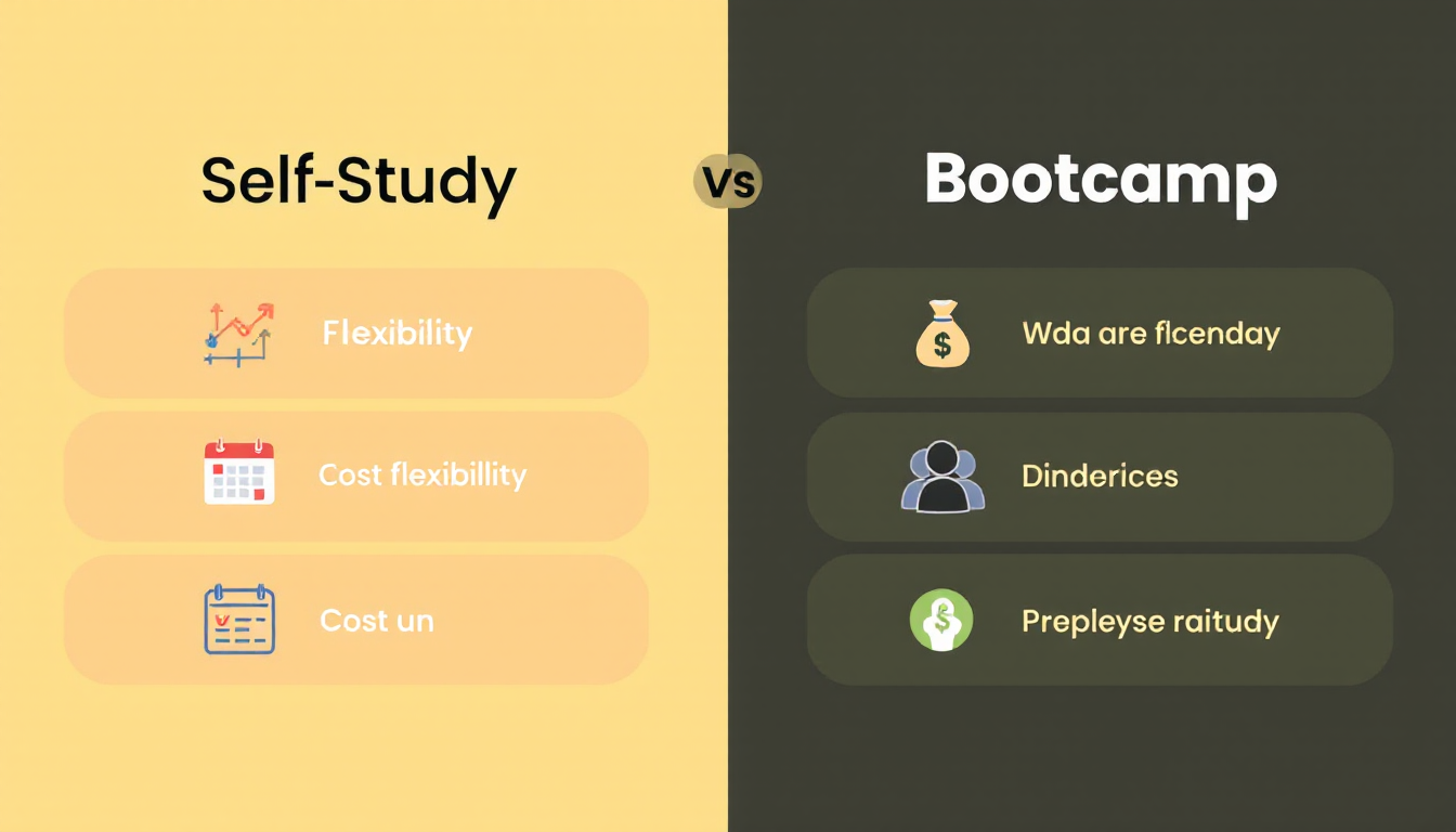 파이썬 독학과 학원 부트캠프의 장단점 비교표 이미지