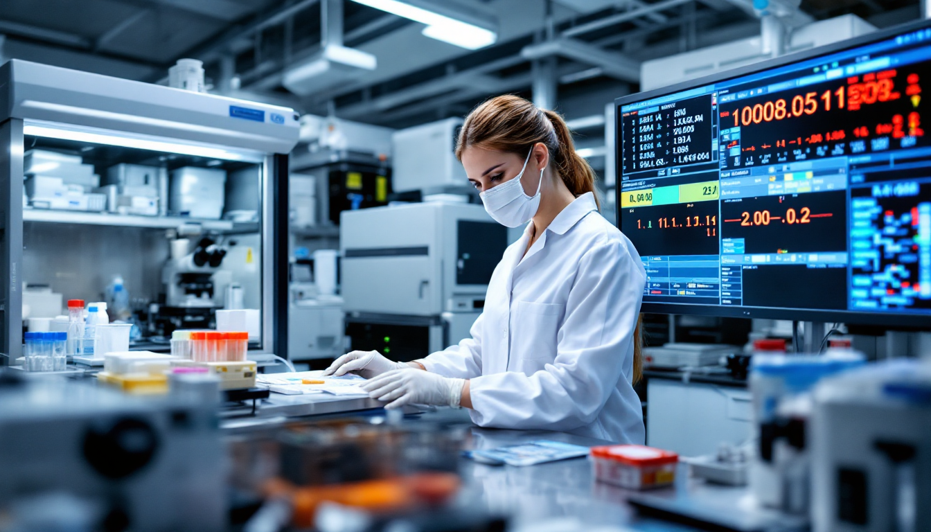 환자 샘플로 RT-PCR 검사를 진행하는 실험실 장면