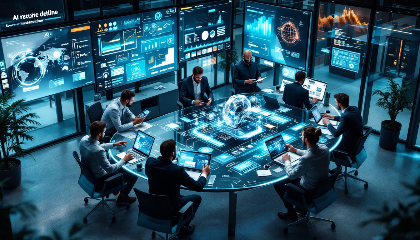 다양한 전문가들이 에이전틱 AI 모델과 협업하며 AI 프로젝트를 진행하는 모습