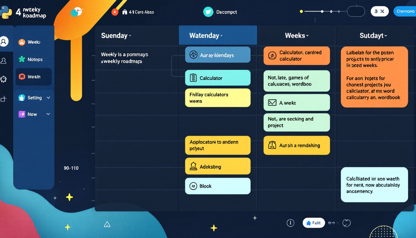 4주 완성 파이썬 독학 로드맵을 나타내는 주간 달력 이미지
