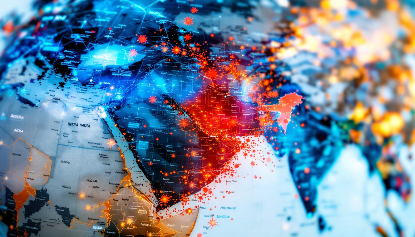 인도와 주변 지역에서 니파 바이러스 확산과 격리 상황을 보여주는 세계 지도