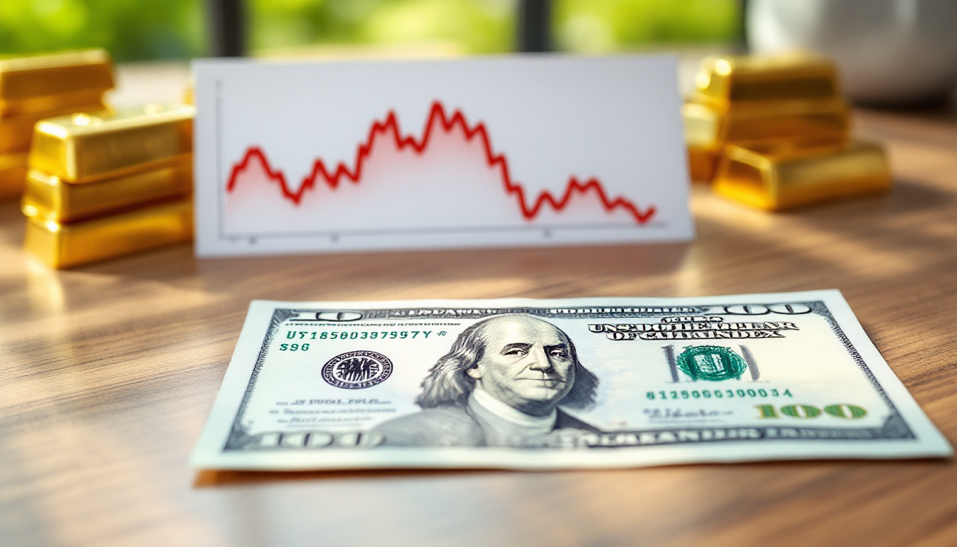 강세 달러와 금값 하락의 반비례 관계를 시각화한 이미지